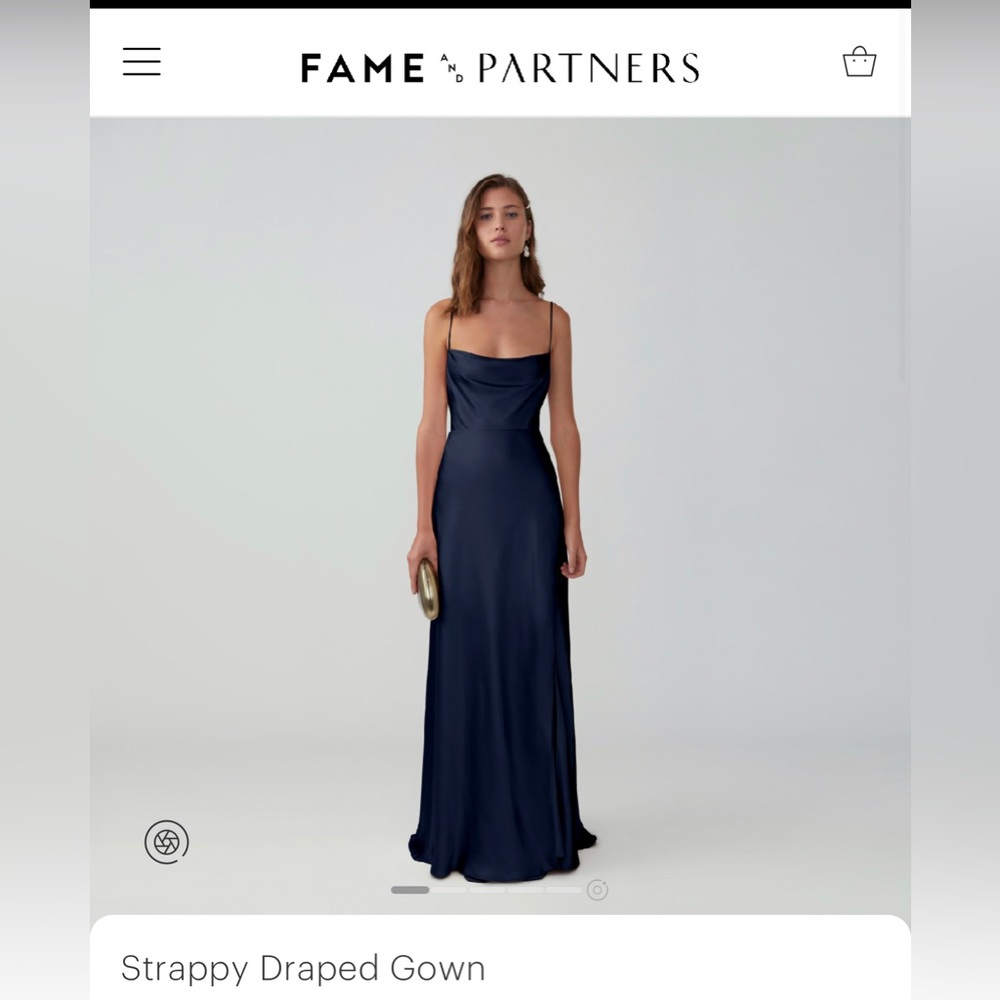 Fame and Partners Strappy Maxi Gown in Matte Satin Navy Size 4